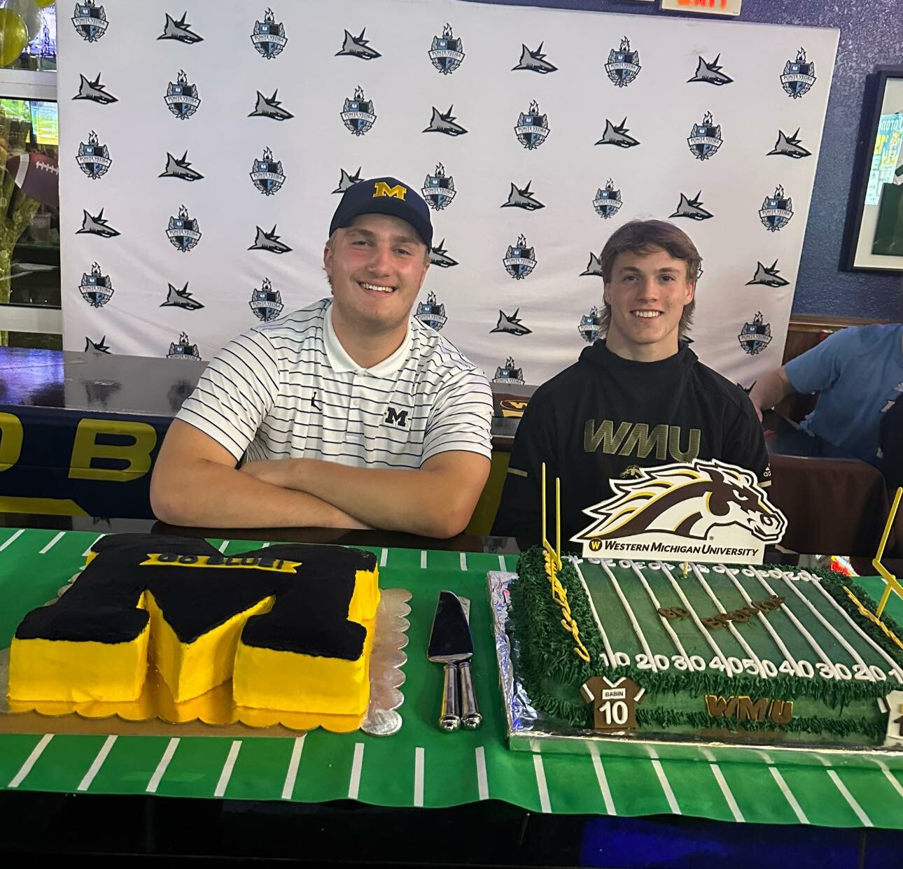 Ponte Vedra football players Jake Guarnera and Maddux Babin signed to play in college during a signing ceremony at Mr. Chubby’s Wings on Dec. 22. Guarnera will play at Michigan, while Babin will play at Western Michigan.